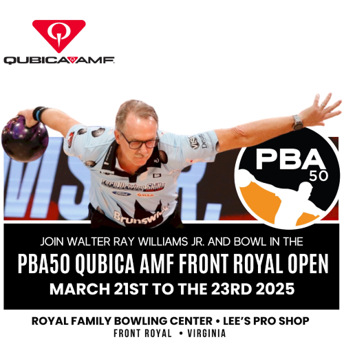 Professional bowlers competing during a tournament event at Royal Family Bowling Center.